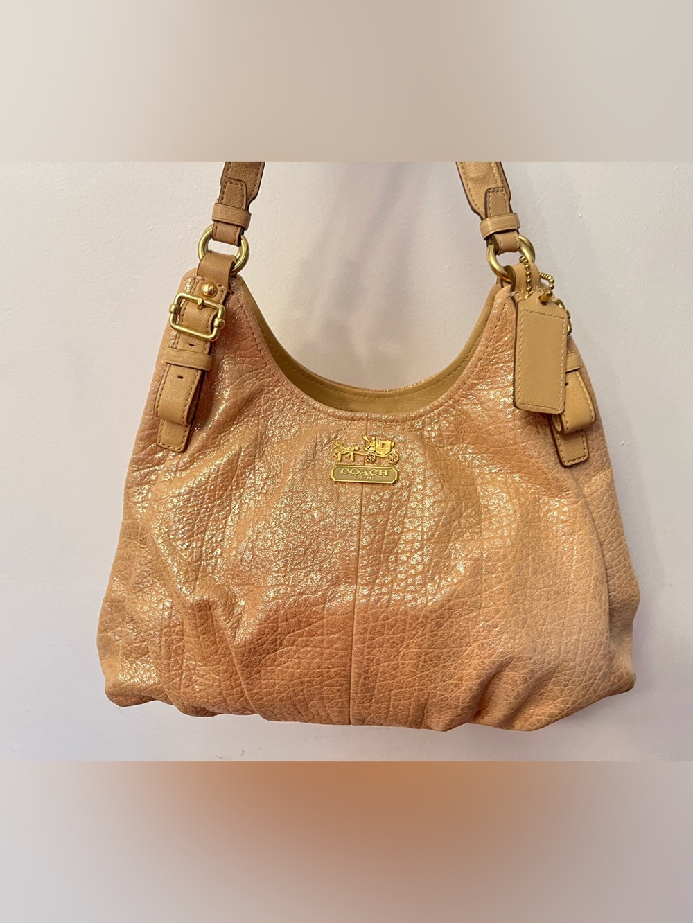 Coach Pebbled Leather Shoulder Bag in Light Brown with Gold Hardware
